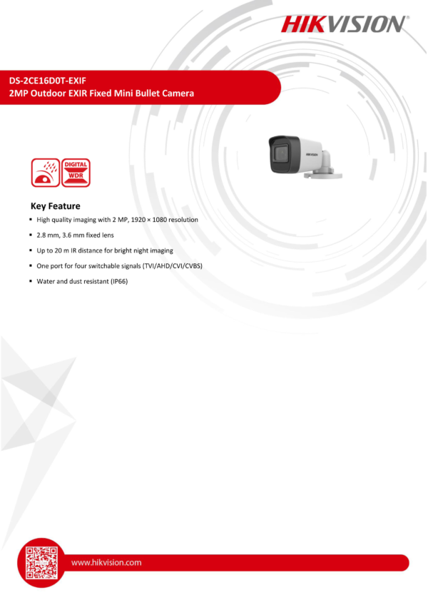 Hikvision 2MP Bullet or Turret Analog CCTV Camera - DS-2CE76D0T-EXIPF / DS-2CE16D0T-EXIF - Hikvision CCTV Camera