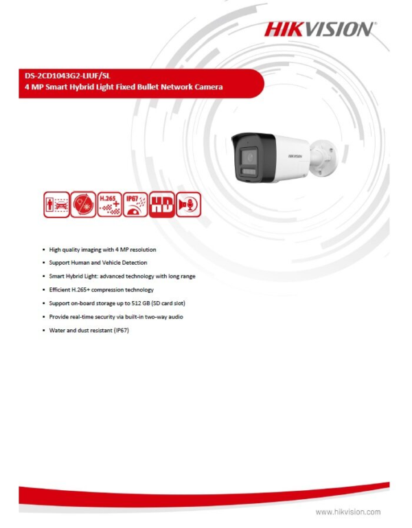 Hotdeal HIKVISION DS-2CD1043G2-LIUF/SL 4MP Smart Hybrid Light Fixed Bullet Network Camera
