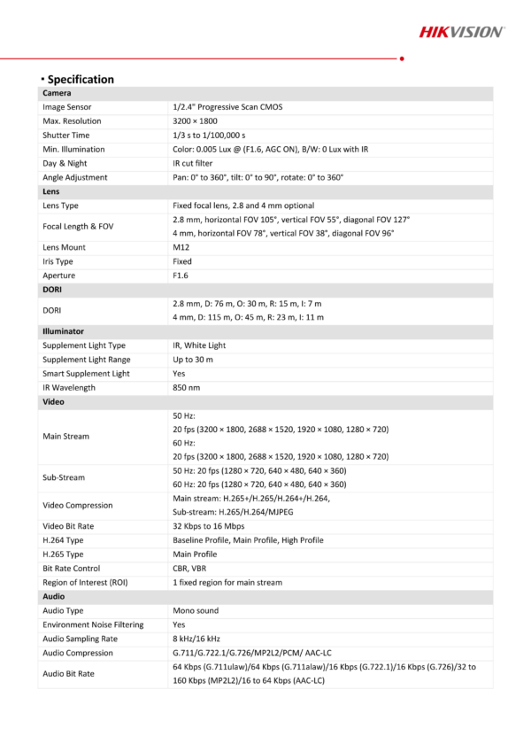 Hikvision DS-2CD1063G2-LIU Hikvision 6MP Smart Hybrid Light Bullet Network Camera With Mic