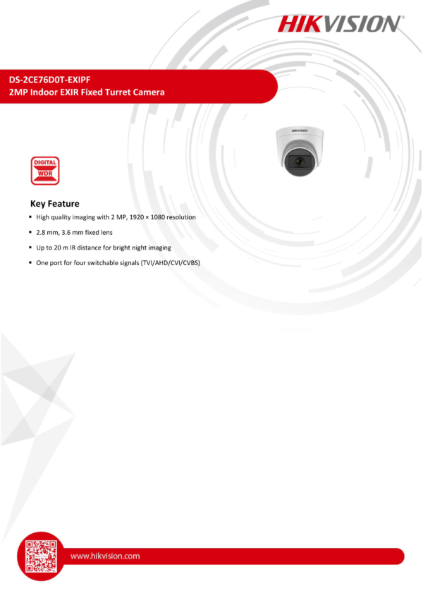 Hikvision 2MP Bullet or Turret Analog CCTV Camera - DS-2CE76D0T-EXIPF / DS-2CE16D0T-EXIF - Hikvision CCTV Camera