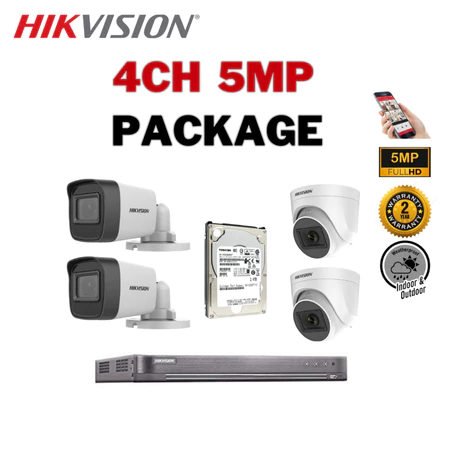 HIKVISION CCTV Set 4 Channel 1920P 8MP Hardisk 2Bullet + 2Dome