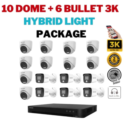 HIKVISION CCTV SET 16CH Hybrid Light Audio 3K 6Bullet + 10Dome