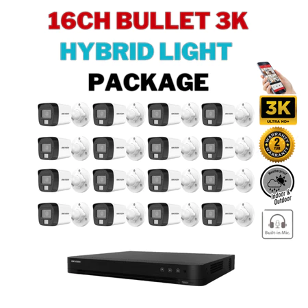 HIKVISION CCTV SET 16CH Hybrid Light Audio 3K 16Bullet