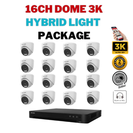 HIKVISION CCTV SET 16CH Hybrid Light Audio 3K 16Dome